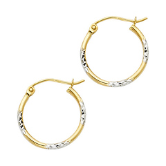 Petite Rounded Diamond-Cut Polished Hoop Earrings - 14K Two-Tone Gold 1.5mm x 0.5 inch