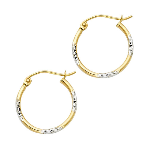 Petite Rounded Diamond-Cut Polished Hoop Earrings - 14K Two-Tone Gold 1.5mm x 0.5 inch Slide 0