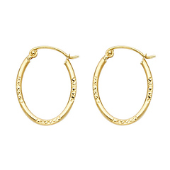 Small Oval Crisscross Diamond-Cut Hoop Earrings - 14K Yellow Gold