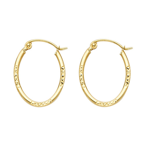 Small Oval Crisscross Diamond-Cut Hoop Earrings - 14K Yellow Gold Slide 0