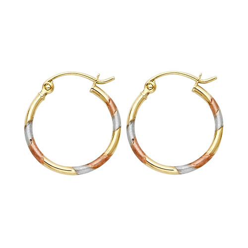 Petite Smooth Satin & Polished Hoop Earrings - 14K Yellow Gold 1.5mm x 0.5 inch Slide 0