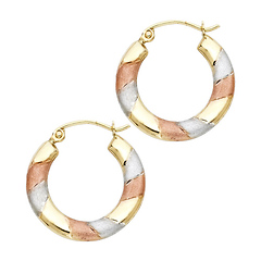 Small Rounded Satin Hoop Earrings - 14K Tricolor Gold 3mm x 0.7 inch