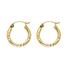 Petite Thick Crisscross Diamond-Cut Hoop Earrings - 14K Yellow Gold 2mm x 0.5 inch