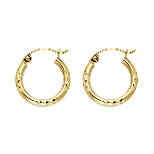 Petite Thick Crisscross Diamond-Cut Hoop Earrings - 14K Yellow Gold 2mm x 0.5 inch Slide 0