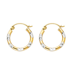 Petite Polished Diamond-Cut Star Hoop Earrings - 14K Two-Tone Gold 2mm x 0.5 inch