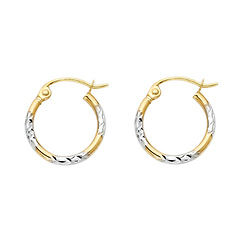 Petite Crisscross Diamond-Cut Glossy Hoop Earrings - 14K Two-Tone Gold 1.5mm x 0.5 inch