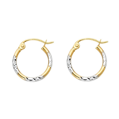 Petite Crisscross Diamond-Cut Glossy Hoop Earrings - 14K Two-Tone Gold 1.5mm x 0.5 inch Slide 0