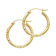 Small Thick Crisscross Diamond-Cut Hoop Earrings - 14K Yellow Gold 2mm x 0.7 inch