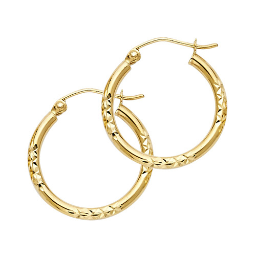 Small Thick Crisscross Diamond-Cut Hoop Earrings - 14K Yellow Gold 2mm x 0.7 inch Slide 0