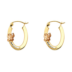 Petite Oval Butterfly Hoop Earrings - 14K TriGold