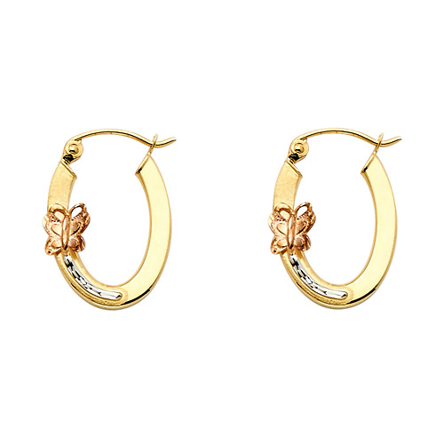 Petite Oval Butterfly Hoop Earrings - 14K TriGold Slide 0