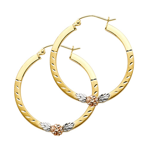 Medium Flower Hinge Hoop Earrings - 14K Yellow Gold 29mm or 1.1 inch Slide 0