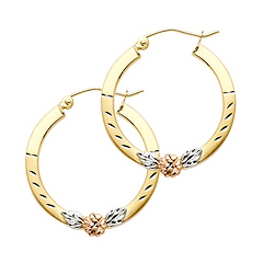Small Flower Hinge Hoop Earrings - 14K Yellow Gold 23mm or 0.9 inch