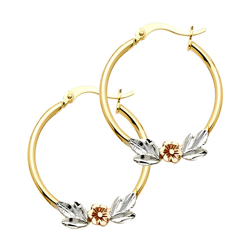 Small Polished Flower Hoop Earrings - 14K Yellow Gold 2.5mm x 0.9 inch Slide 0