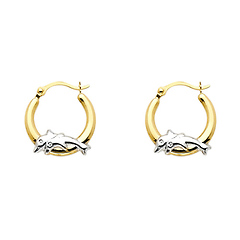 Petite Dolphin Hinge Hoop Earrings - 14K Two-Tone Gold 13mm or 0.5 inch