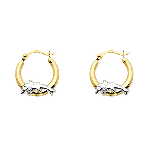 Petite Dolphin Hinge Hoop Earrings - 14K Two-Tone Gold 13mm or 0.5 inch Slide 0