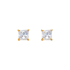 4mm Basket Prong Princess-Cut CZ Stud Earrings in 14K Yellow Gold - Screw-Back