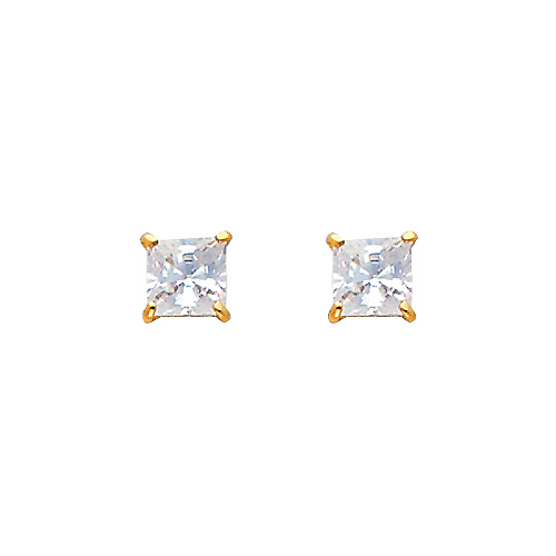 4mm Basket Prong Princess-Cut CZ Stud Earrings in 14K Yellow Gold - Screw-Back Slide 0