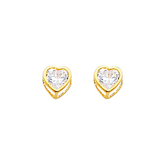 5mm Heart Birthstone Color CZ Stud Earrings in 14K Yellow Gold