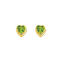 5mm Heart Birthstone Color CZ Stud Earrings in 14K Yellow Gold