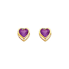 5mm Heart Birthstone Color CZ Stud Earrings in 14K Yellow Gold