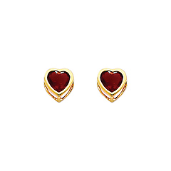 5mm Heart Birthstone Color CZ Stud Earrings in 14K Yellow Gold