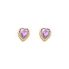5mm Heart Birthstone Color CZ Stud Earrings in 14K Yellow Gold