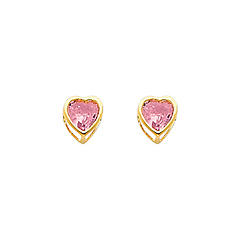 5mm Heart Birthstone Color CZ Stud Earrings in 14K Yellow Gold