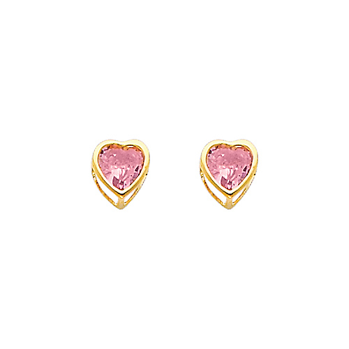 5mm Heart Birthstone Color CZ Stud Earrings in 14K Yellow Gold Slide 0