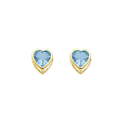 5mm Heart Birthstone Color CZ Stud Earrings in 14K Yellow Gold