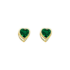 5mm Heart Birthstone Color CZ Stud Earrings in 14K Yellow Gold