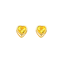 5mm Heart Birthstone Color CZ Stud Earrings in 14K Yellow Gold