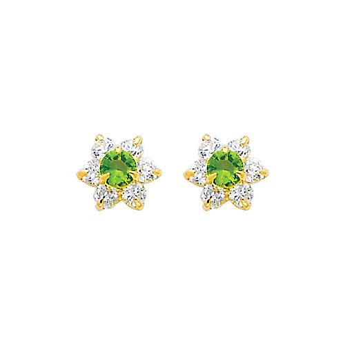 Flower Birthstone Color CZ Stud Earrings in 14K Yellow Gold Slide 0