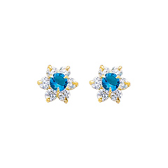 Flower Birthstone Color CZ Stud Earrings in 14K Yellow Gold