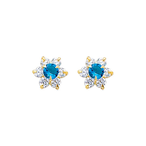 Flower Birthstone Color CZ Stud Earrings in 14K Yellow Gold Slide 0