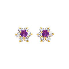 Flower Birthstone Color CZ Stud Earrings in 14K Yellow Gold