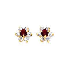 Flower Birthstone Color CZ Stud Earrings in 14K Yellow Gold