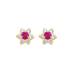 Flower Birthstone Color CZ Stud Earrings in 14K Yellow Gold