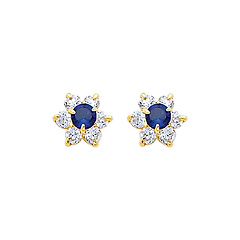 Flower Birthstone Color CZ Stud Earrings in 14K Yellow Gold