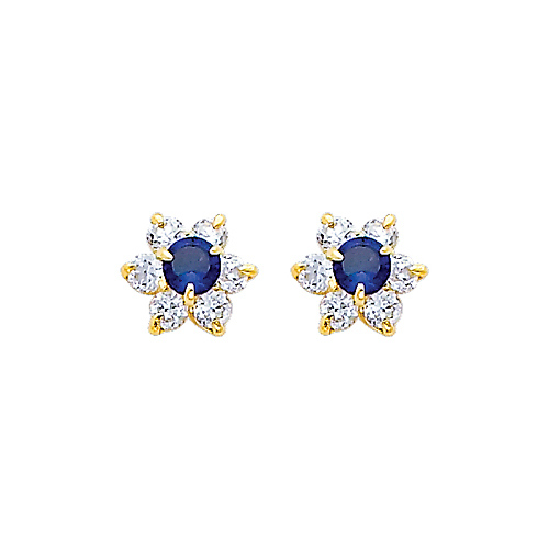 Flower Birthstone Color CZ Stud Earrings in 14K Yellow Gold Slide 0
