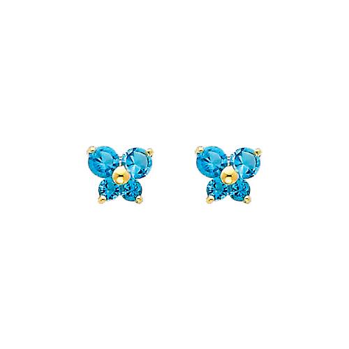 Butterfly Birthstone Color CZ Stud Earrings in 14K Yellow Gold Slide 0