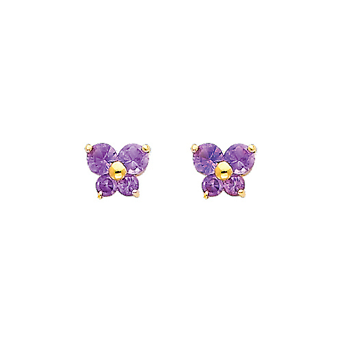 Butterfly Birthstone Color CZ Stud Earrings in 14K Yellow Gold Slide 0