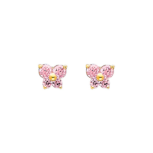 Butterfly Birthstone Color CZ Stud Earrings in 14K Yellow Gold Slide 0