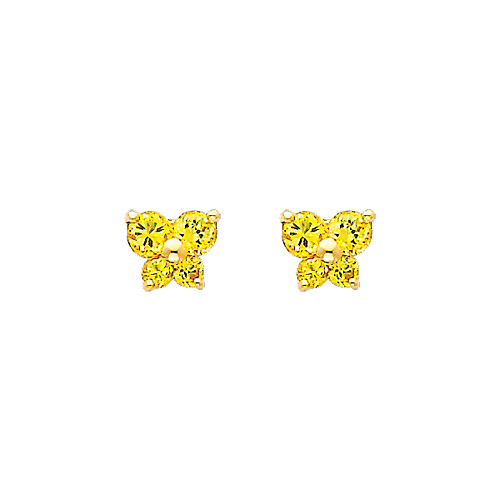 Butterfly Birthstone Color CZ Stud Earrings in 14K Yellow Gold Slide 0