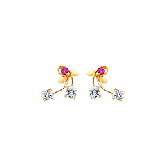 14K Yellow Gold CZ Ribbon Drop Stud Earrings