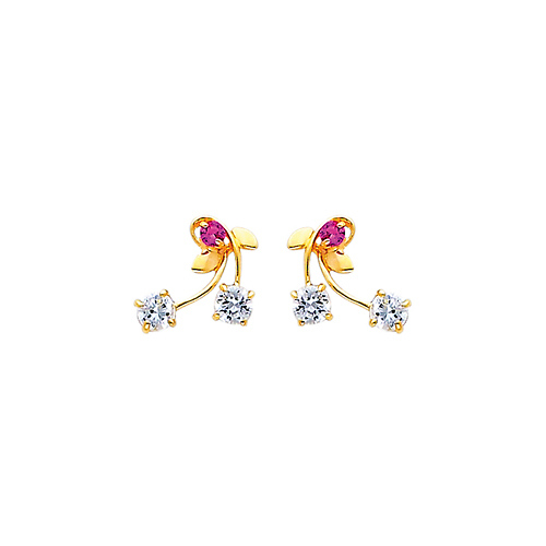 14K Yellow Gold CZ Ribbon Drop Stud Earrings Slide 0