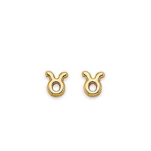 Astrology Sign Zodiac Stud Earrings in 14K Yellow Gold - Taurus Slide 0