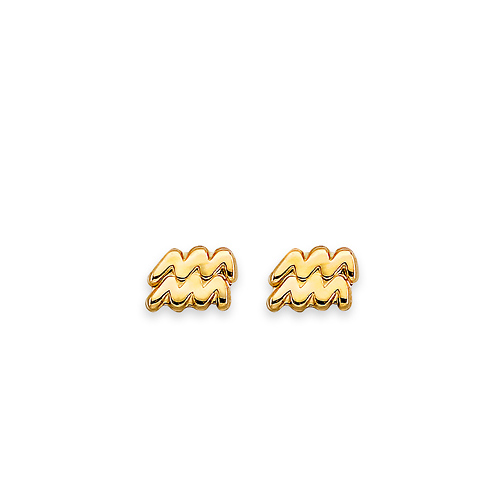 Astrology Sign Zodiac Stud Earrings in 14K Yellow Gold - Aquarius & More Slide 0
