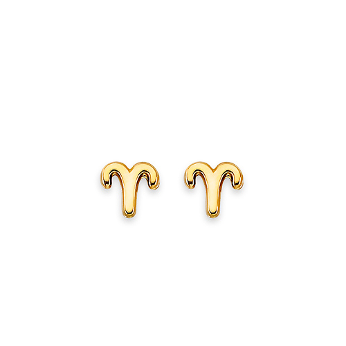 Astrology Sign Zodiac Stud Earrings in 14K Yellow Gold - Aries Slide 0