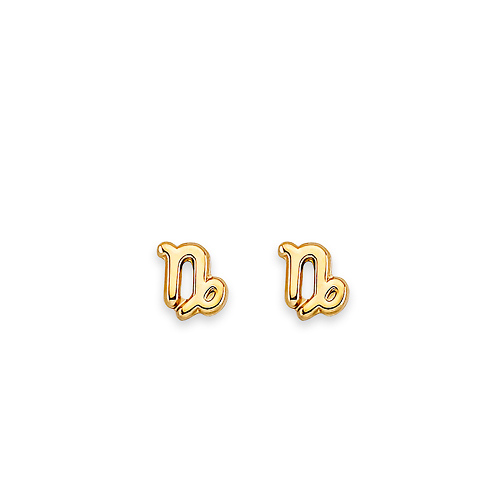 Astrology Sign Zodiac Stud Earrings in 14K Yellow Gold - Capricorn Slide 0